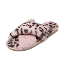 Morbide pantofole in peluche - righe incrociate - stampa leopardata