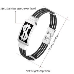 Bracelet motif dollar américain - acier inoxydable 316L