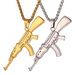 Ciondolo a forma di fucile d'assalto AK47 - collana in acciaio inossidabile - stile hip hop / esercito