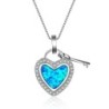 Heart shaped pendant with blue opal / crystals / key - with chainNecklaces