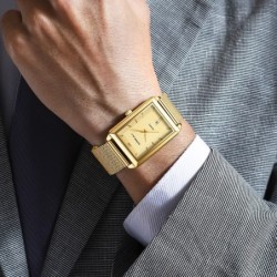 CRRJU - orologio quadrato dorato di lusso - Quarzo - bracciale a maglie in acciaio inossidabile - impermeabile