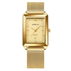CRRJU - montre carrée de luxe en or - Quartz - bracelet maille en acier inoxydable - étanche