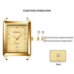 CRRJU - orologio quadrato dorato di lusso - Quarzo - bracciale a maglie in acciaio inossidabile - impermeabile