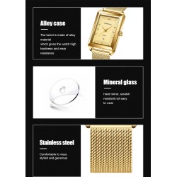 CRRJU - montre carrée de luxe en or - Quartz - bracelet maille en acier inoxydable - étanche