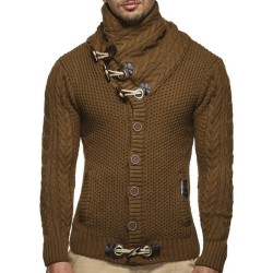 Warm knitted pullover - cardigan with turtleneck / pockets / buttonsHoodies & Sweatshirt