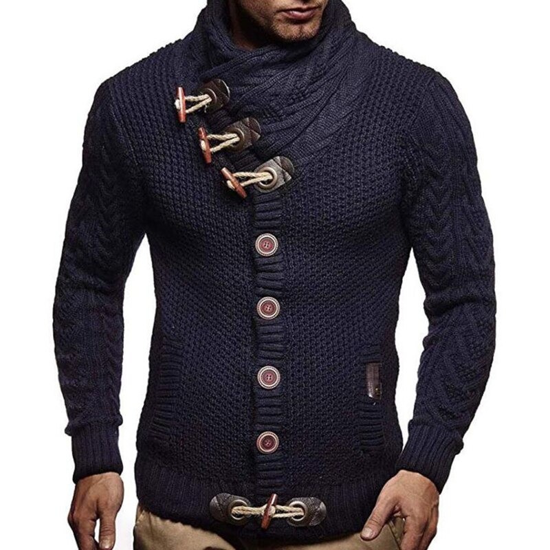 Warm knitted pullover - cardigan with turtleneck / pockets / buttonsHoodies & Sweatshirt