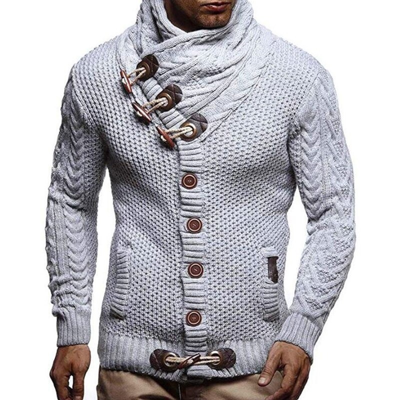 Warm knitted pullover - cardigan with turtleneck / pockets / buttonsHoodies & Sweatshirt