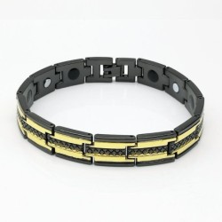 Bracciale magnetico trendy nero/oro - acciaio inossidabile - unisex - 2 pezzi