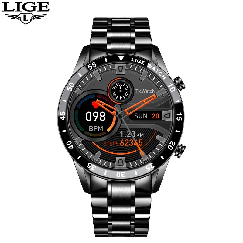 LIGE - lussuoso Smart Watch - touch screen a cerchio intero - Bluetooth - pressione sanguigna - impermeabile