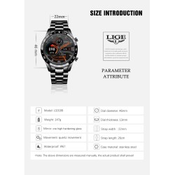 LIGE - lussuoso Smart Watch - touch screen a cerchio intero - Bluetooth - pressione sanguigna - impermeabile