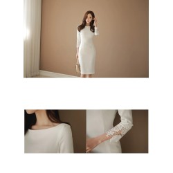 Warm elegant dress - with lace sleeves - whiteDresses