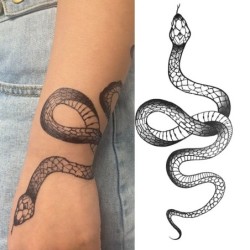 Adesivo tatuaggio temporaneo - serpente nero / rose - impermeabile