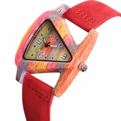 Trendy wooden watch - colorful triangle shaped - leather strapWatches