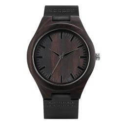 Montre en bois de santal noir - bracelet en cuir - cadeau pour le père - The Best Dad