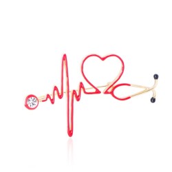 Spilla medica - elettrocardiogramma / stetoscopio / cuore - con cristallo
