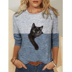 T-shirt classica manica lunga - doppio colore - stampa gatto 3D