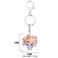 Acrylic Halloween skull with flowers - keychainKeyrings