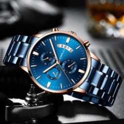 CRRJU - lussuoso orologio blu - Quarzo - acciaio inossidabile - impermeabile