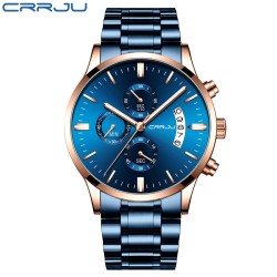 CRRJU - lussuoso orologio blu - Quarzo - acciaio inossidabile - impermeabile