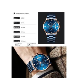 CRRJU - lussuoso orologio blu - Quarzo - acciaio inossidabile - impermeabile