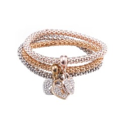 Elegante bracciale in tre pezzi - con cuori di cristallo - argento - oro - oro rosa