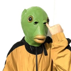 Divertente maschera a pieno facciale - testa di pesce verde - Halloween - festival