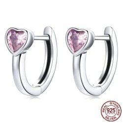 Boucles d'oreilles clous avec un coeur en cristal rose - argent sterling 925