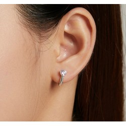 Stud earrings with a pink crystal heart - 925 sterling silverEarrings