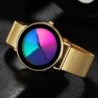 Montre à quartz créative - cadran coloré - étanche - acier inoxydable / bracelet en cuir - unisexe