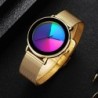 Montre à quartz créative - cadran coloré - étanche - acier inoxydable / bracelet en cuir - unisexe