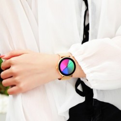 Montre à quartz créative - cadran coloré - étanche - acier inoxydable / bracelet en cuir - unisexe
