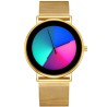 Montre à quartz créative - cadran coloré - étanche - acier inoxydable / bracelet en cuir - unisexe