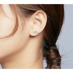 Elegant stud earrings - leaves shaped - with crystals - 925 sterling silverEarrings