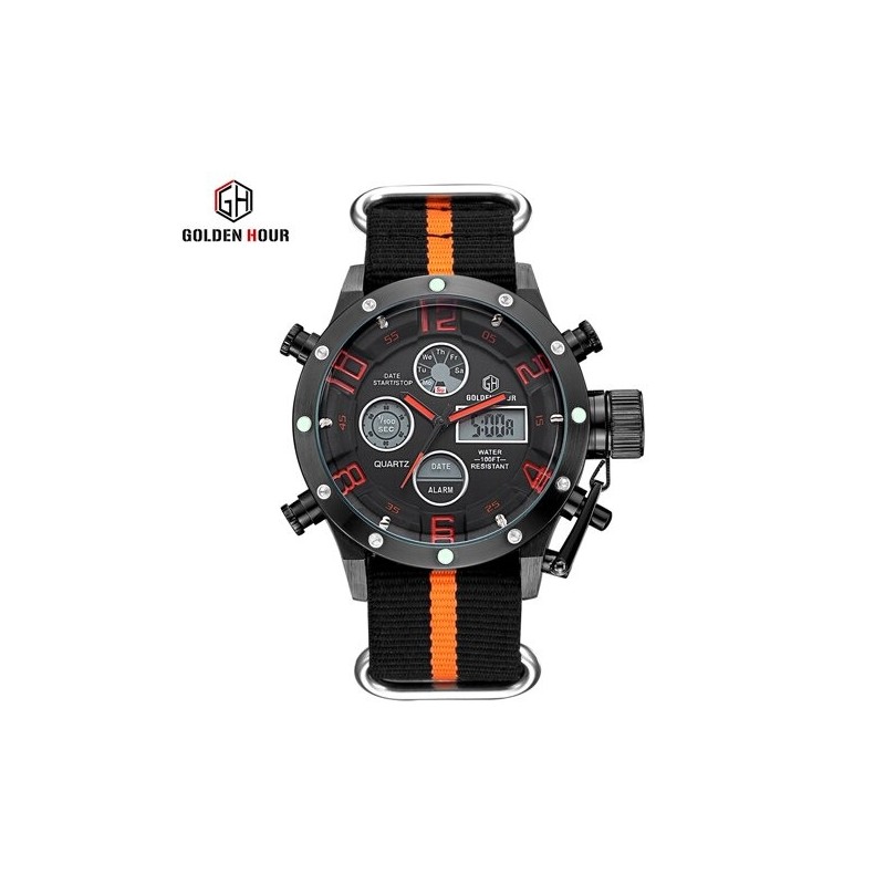 Golden Hour - sports military quartz watch - analog - digital LED displayWatches