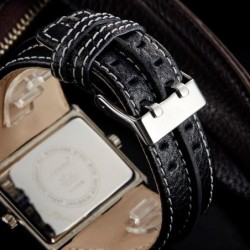 SINOBI - orologio al quarzo da uomo alla moda - doppio fuso orario multiplo - cinturino in pelle