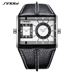 SINOBI - fashionable men's quartz watch - double multiple time zone - leather strapWatches
