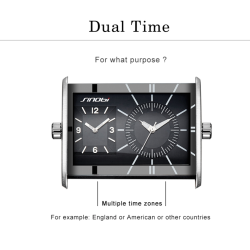 SINOBI - orologio al quarzo da uomo alla moda - doppio fuso orario multiplo - cinturino in pelle