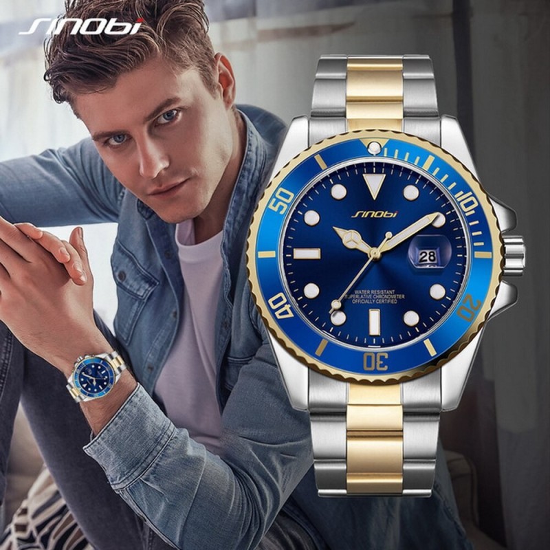 SINOBI - montre à quartz de sport classique - cadran lumineux - acier inoxydable