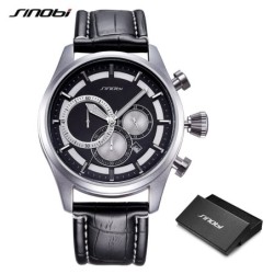 SINOBI - élégante montre à quartz multifonction - chronographe - bracelet en cuir