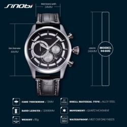 SINOBI - élégante montre à quartz multifonction - chronographe - bracelet en cuir