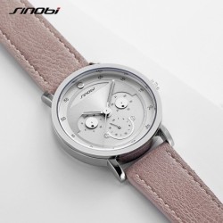 SINOBI - montre à quartz élégante - bracelet en cuir - design visage souriant