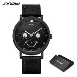 SINOBI - montre à quartz élégante - bracelet en cuir - design visage souriant