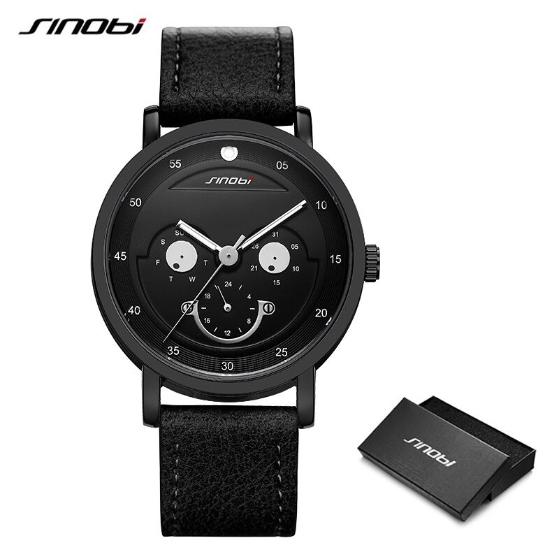 SINOBI - montre à quartz élégante - bracelet en cuir - design visage souriant