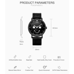 SINOBI - montre à quartz élégante - bracelet en cuir - design visage souriant