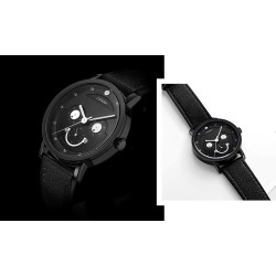 SINOBI - montre à quartz élégante - bracelet en cuir - design visage souriant