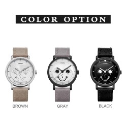 SINOBI - stylish quartz watch - leather strap - smile face designWatches