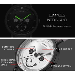 SINOBI - montre à quartz élégante - bracelet en cuir - design visage souriant