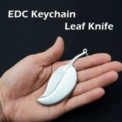 Mini couteau de poche - pliable - avec porte-clés - acier inoxydable - forme feuille
