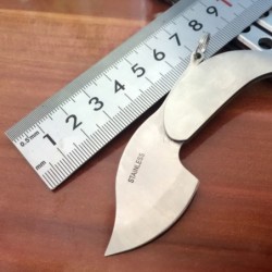 Mini coltellino tascabile - pieghevole - con portachiavi - in acciaio inox - a forma di foglia