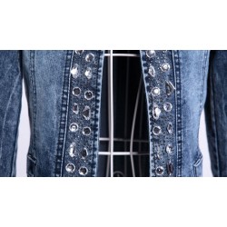 Giacca di jeans corta alla moda - con paillettes / cristalli - slim